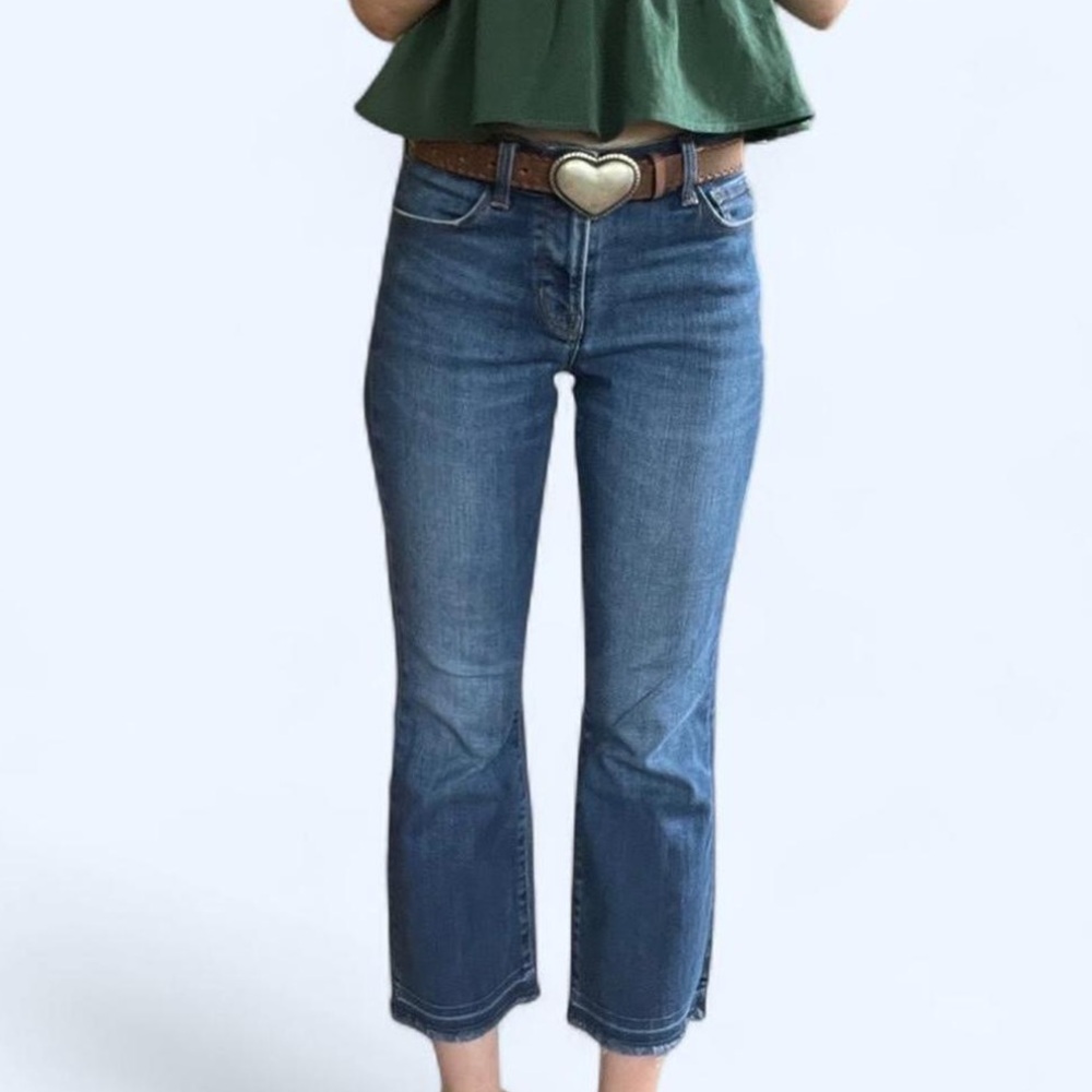 J Brand Jeans 25 Selena Raw Released Hem Kick Flare Mid Rise Stretch Crop Capri - Picture 2 of 9